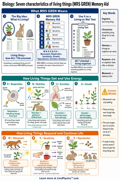 Seven characteristics of living things (MRS GREN) Memory Aid