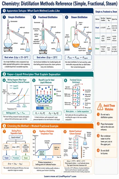 Distillation Methods Reference (Simple, Fractional, Steam)