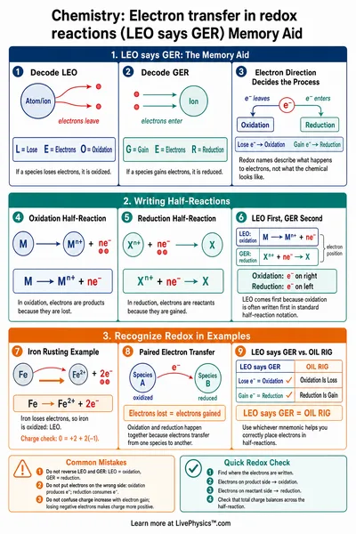 Electron transfer in redox reactions (LEO says GER) Memory Aid