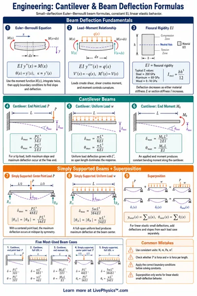 Cantilever & Beam Deflection Formulas