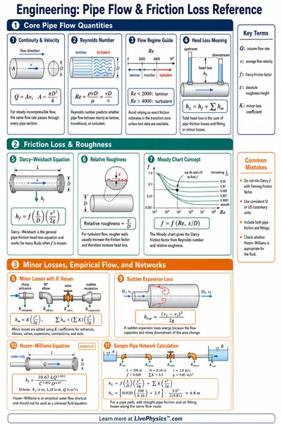 Pipe Flow & Friction Loss Reference