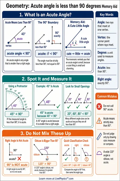 Acute angle is less than 90 degrees Memory Aid