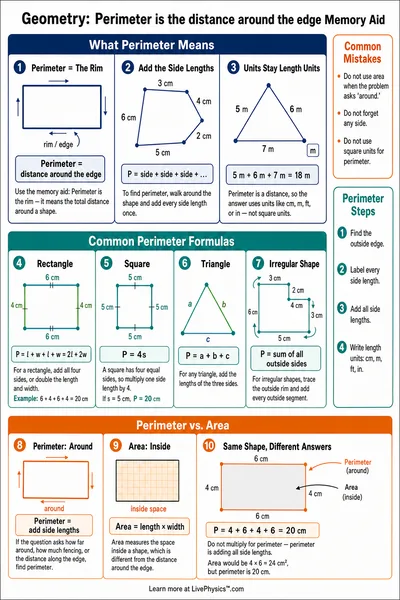 Perimeter is the distance around the edge Memory Aid