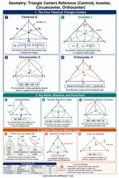 Triangle Centers Reference (Centroid, Incenter, Circumcenter, Orthocenter)