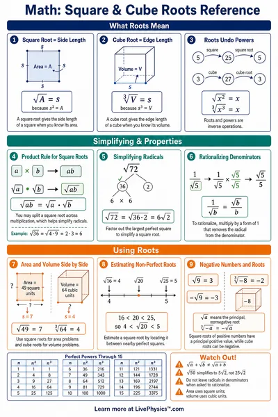 Square & Cube Roots Reference