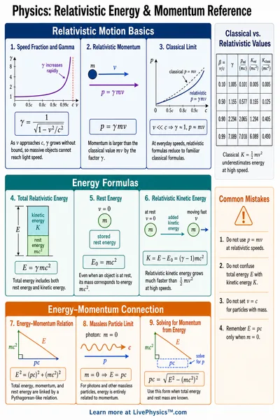 Relativistic Energy & Momentum Reference