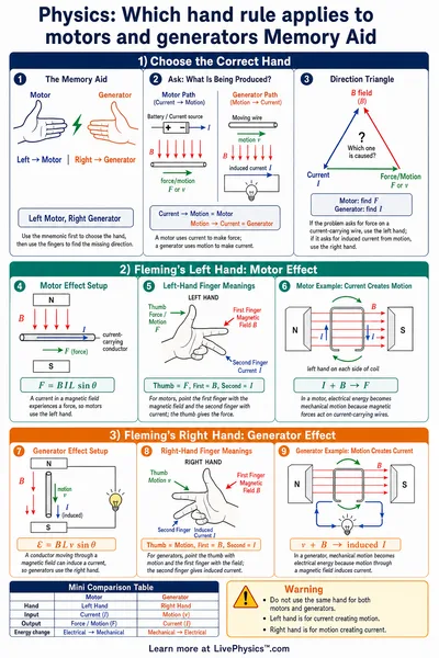 Which hand rule applies to motors and generators Memory Aid