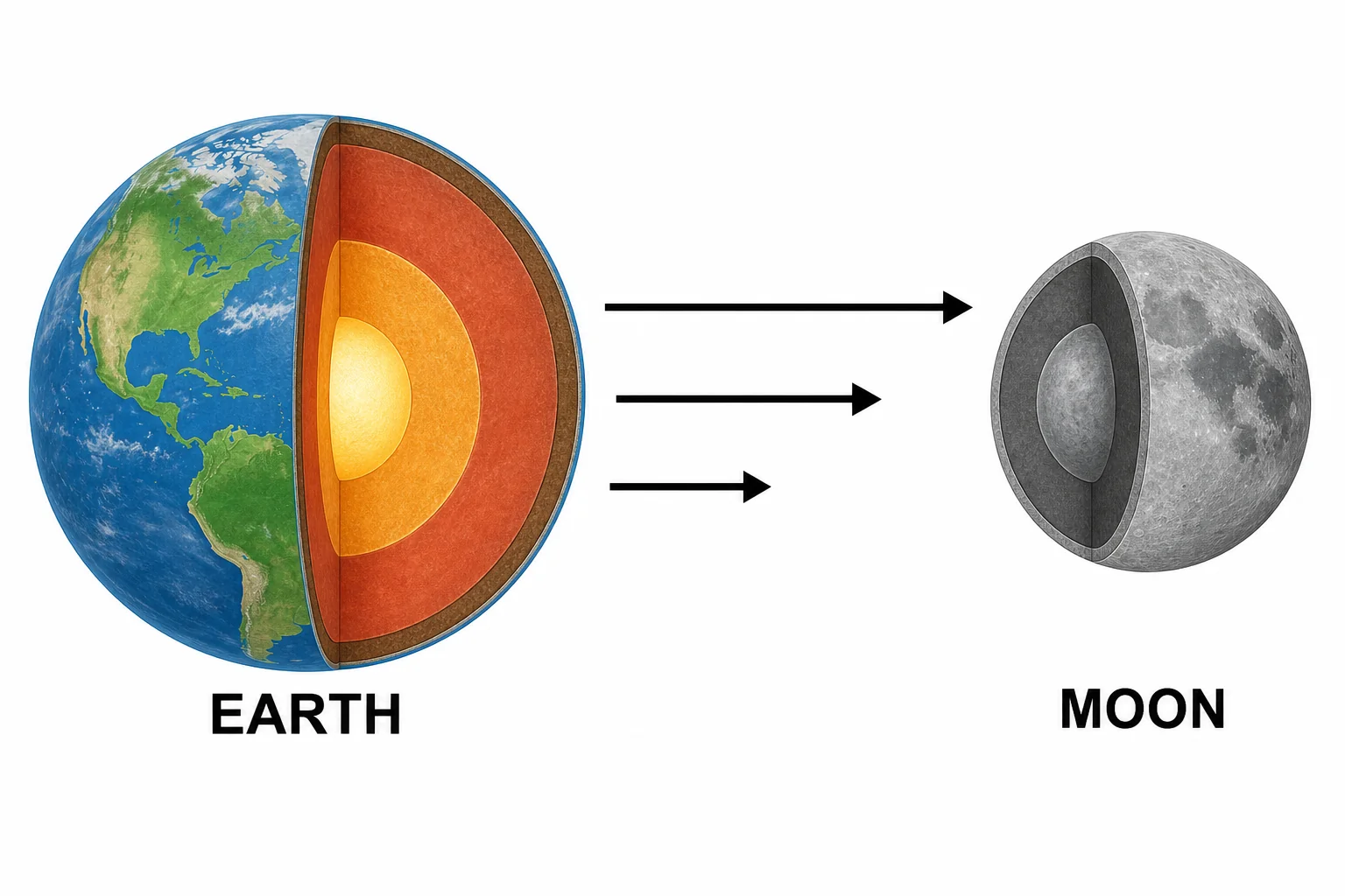 Diagram showing the Moon pulling more strongly on the near side of Earth than the far side