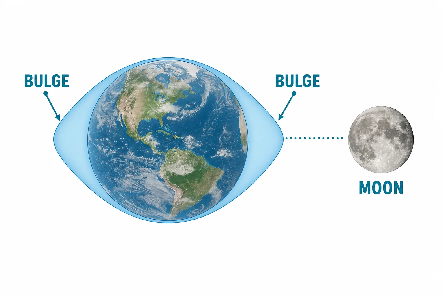 Earth with two ocean bulges, one facing the Moon and one on the opposite side