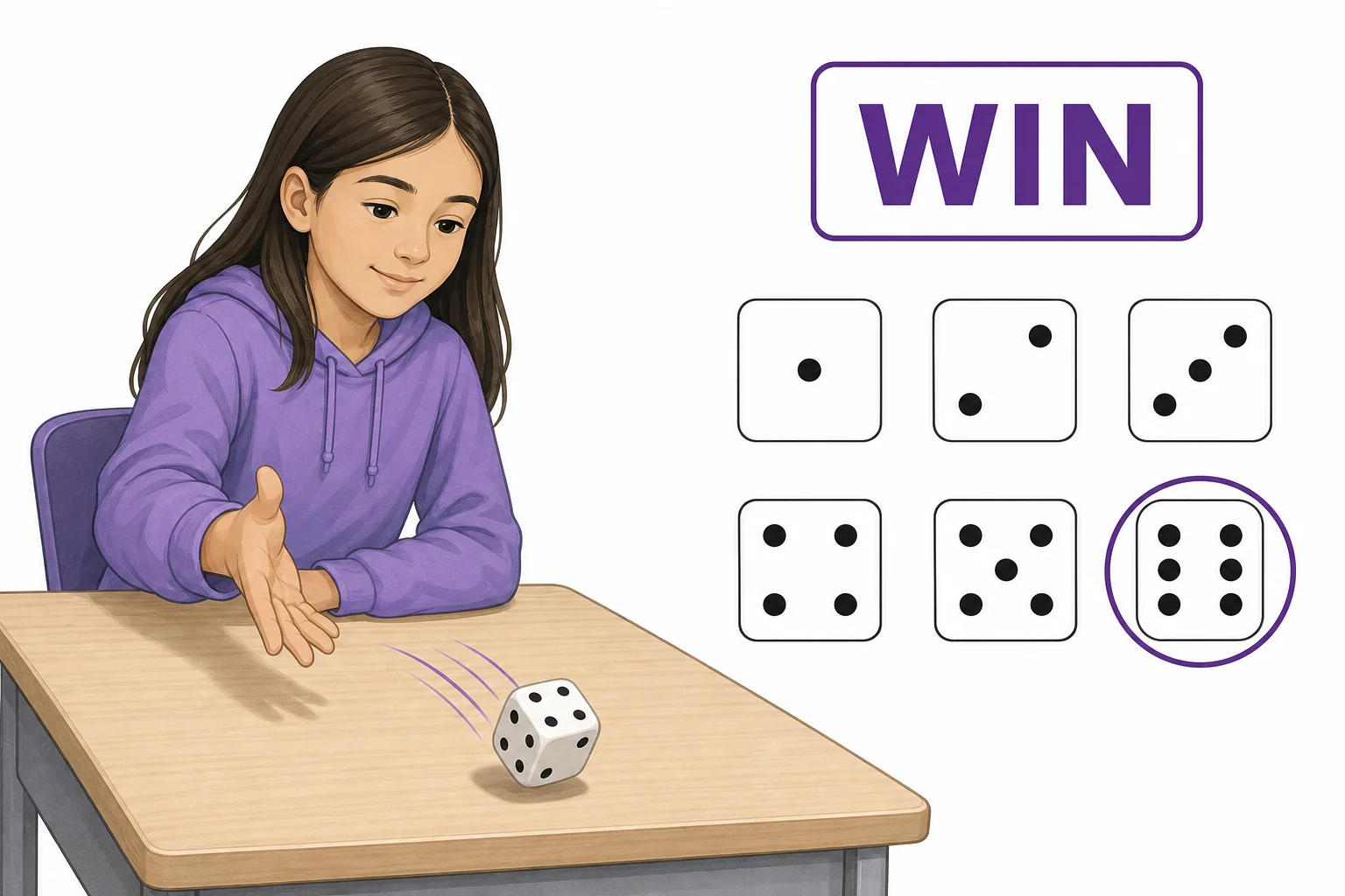 A fair die shows one favorable outcome, the six, among six possible faces
