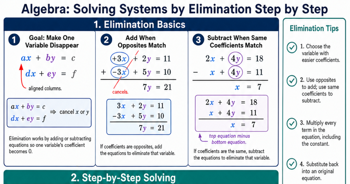 Solving Systems by Elimination Step by Step Cheat Sheet | LivePhysics™