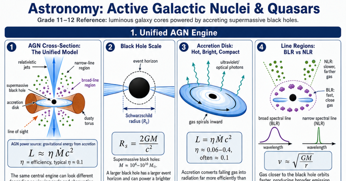 Active Galactic Nuclei & Quasars Cheat Sheet | LivePhysics™