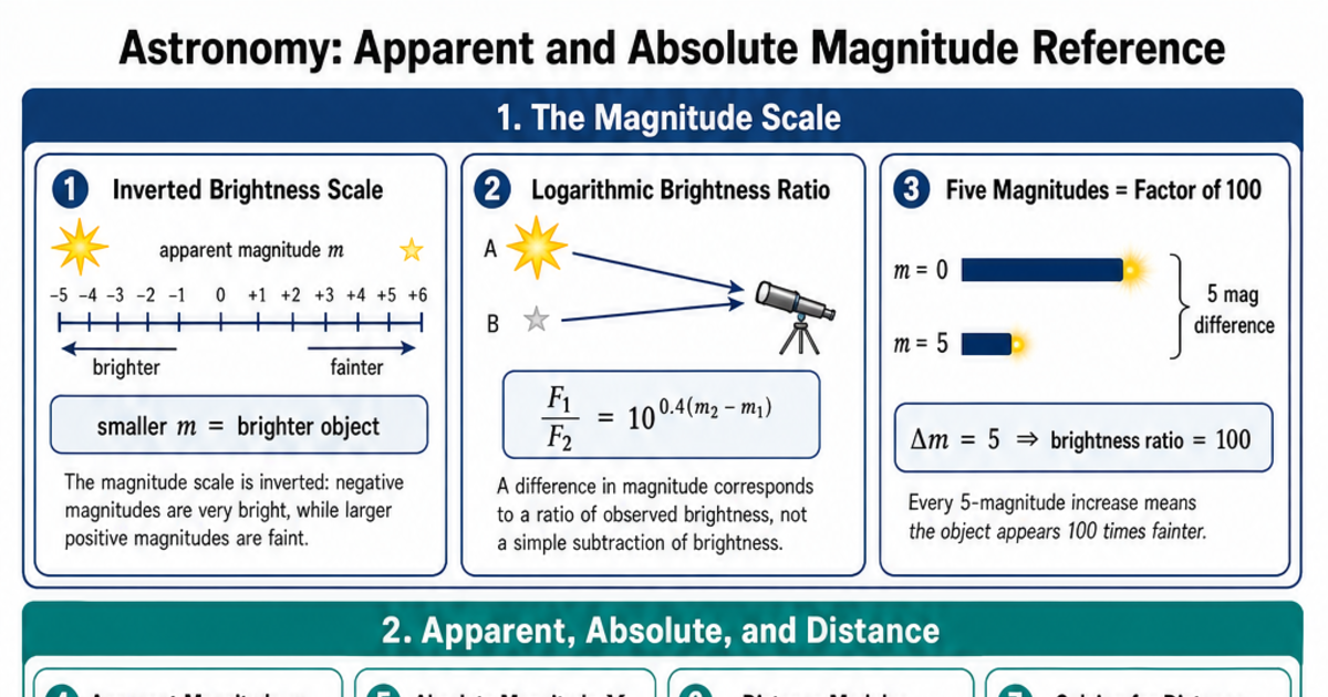 Apparent and Absolute Magnitude Reference Cheat Sheet | LivePhysics™