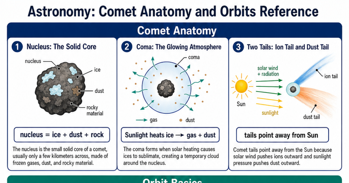 Comet Anatomy and Orbits Reference Cheat Sheet | LivePhysics™