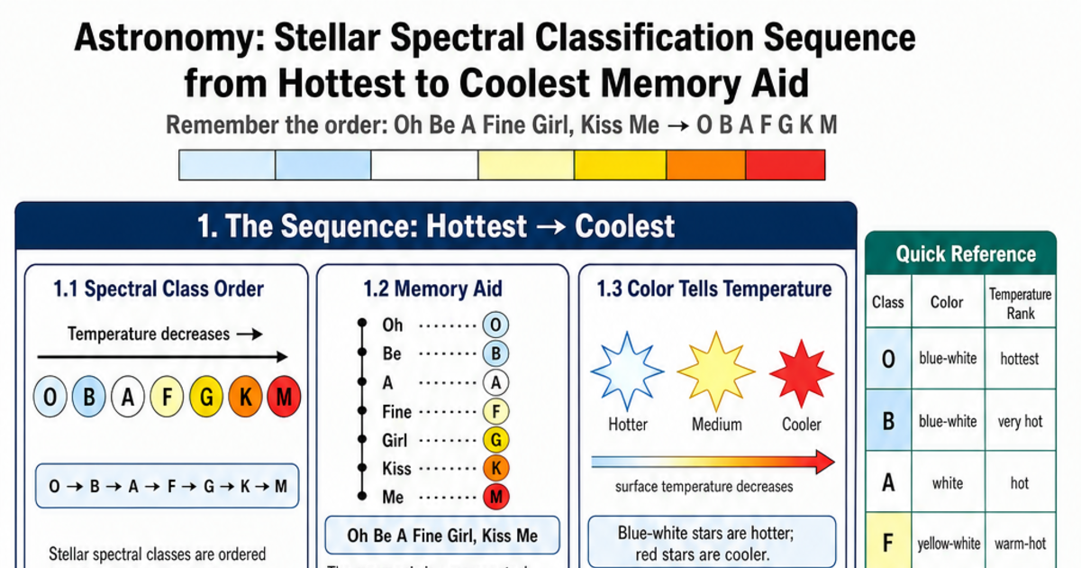 Stellar spectral classification sequence from hottest to coolest Memory ...