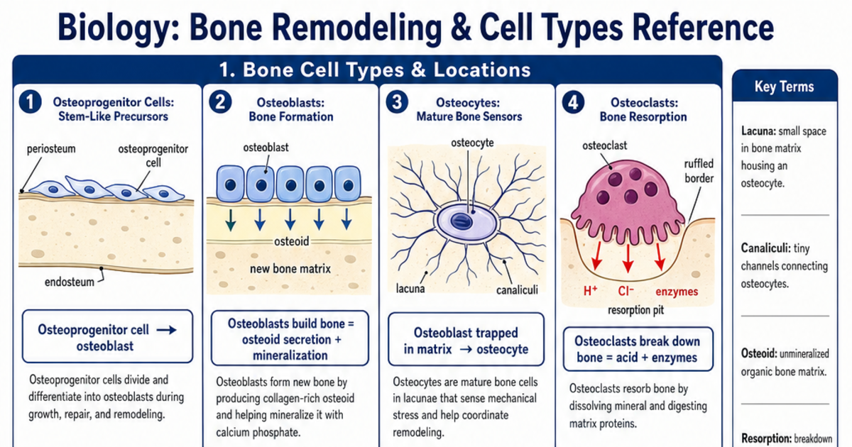 Bone Remodeling & Cell Types Reference Cheat Sheet | LivePhysics™