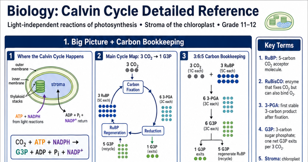 Calvin Cycle Detailed Reference Cheat Sheet | LivePhysics™