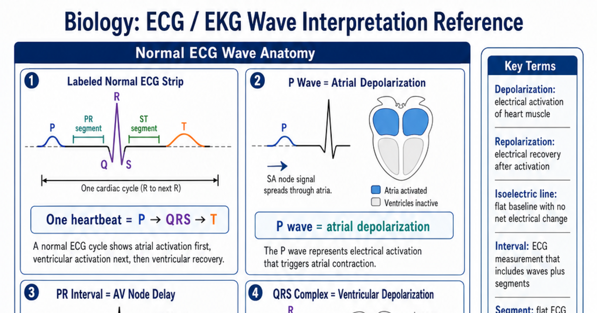 ECG / EKG Wave Interpretation Reference Cheat Sheet | LivePhysics™