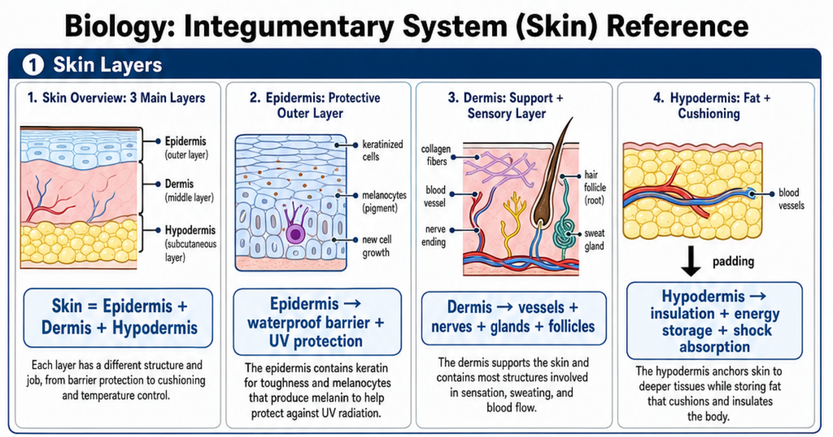 Integumentary System (Skin) Reference Cheat Sheet | LivePhysics™