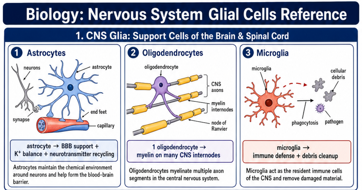 Nervous System Glial Cells Reference Cheat Sheet | LivePhysics™