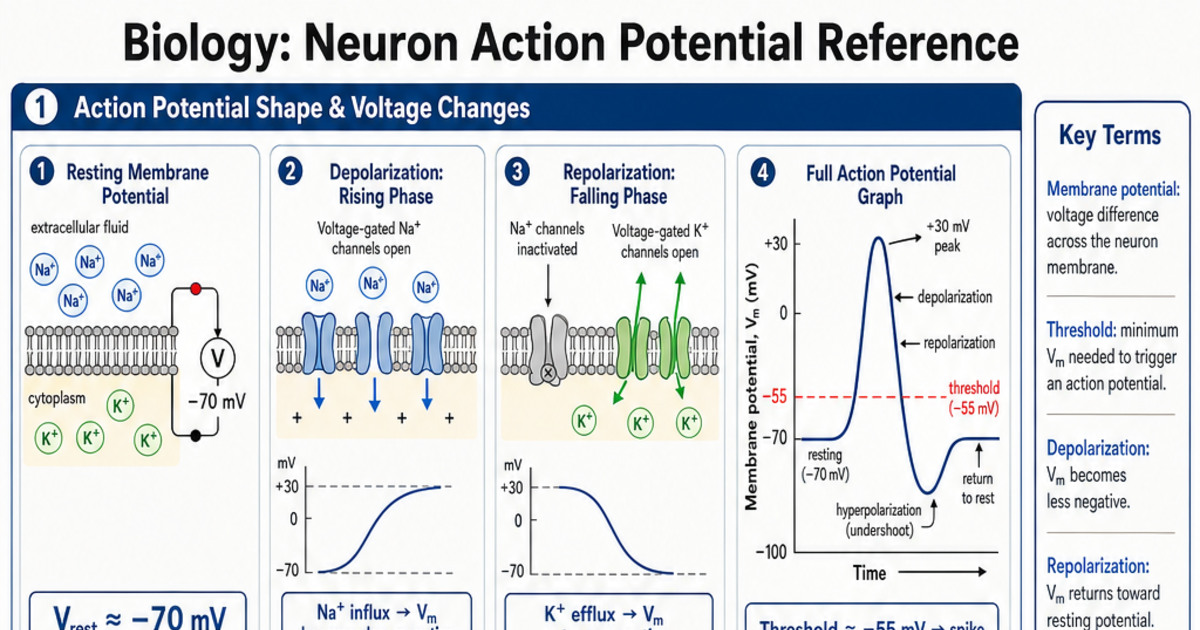 Neuron Action Potential Reference Cheat Sheet | LivePhysics™