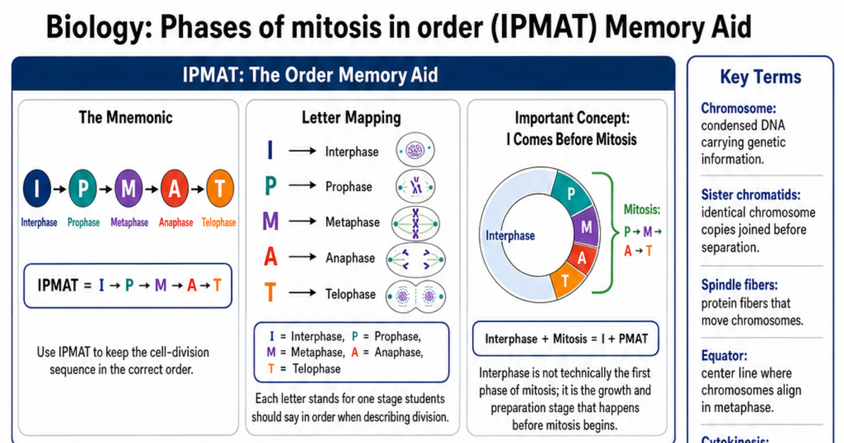 Pmat Development Order Phases of mitosis in order (IPMAT) Memory Aid Cheat Sheet | LivePhysics™