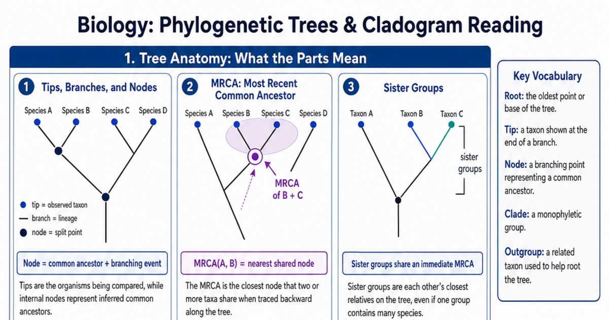 Phylogenetic Trees & Cladogram Reading Cheat Sheet | LivePhysics™