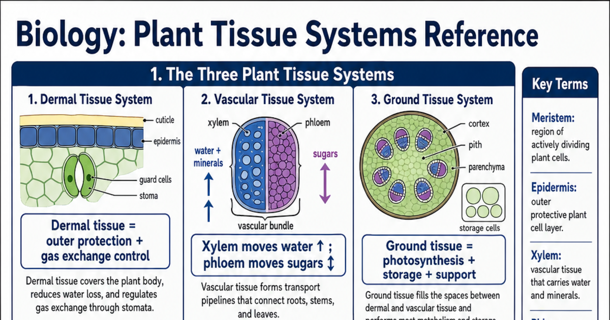 Plant Tissue Systems Reference Cheat Sheet | LivePhysics™
