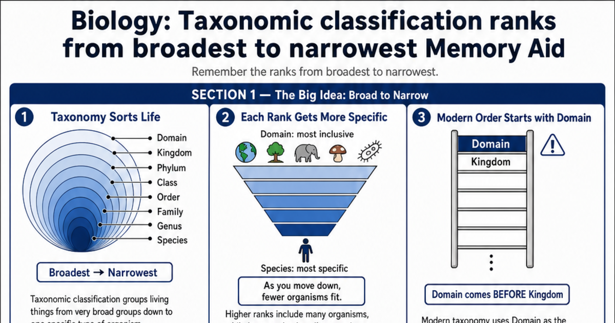 Image Classification Ranks Taxonomic classification ranks from broadest to narrowest Memory Aid ...