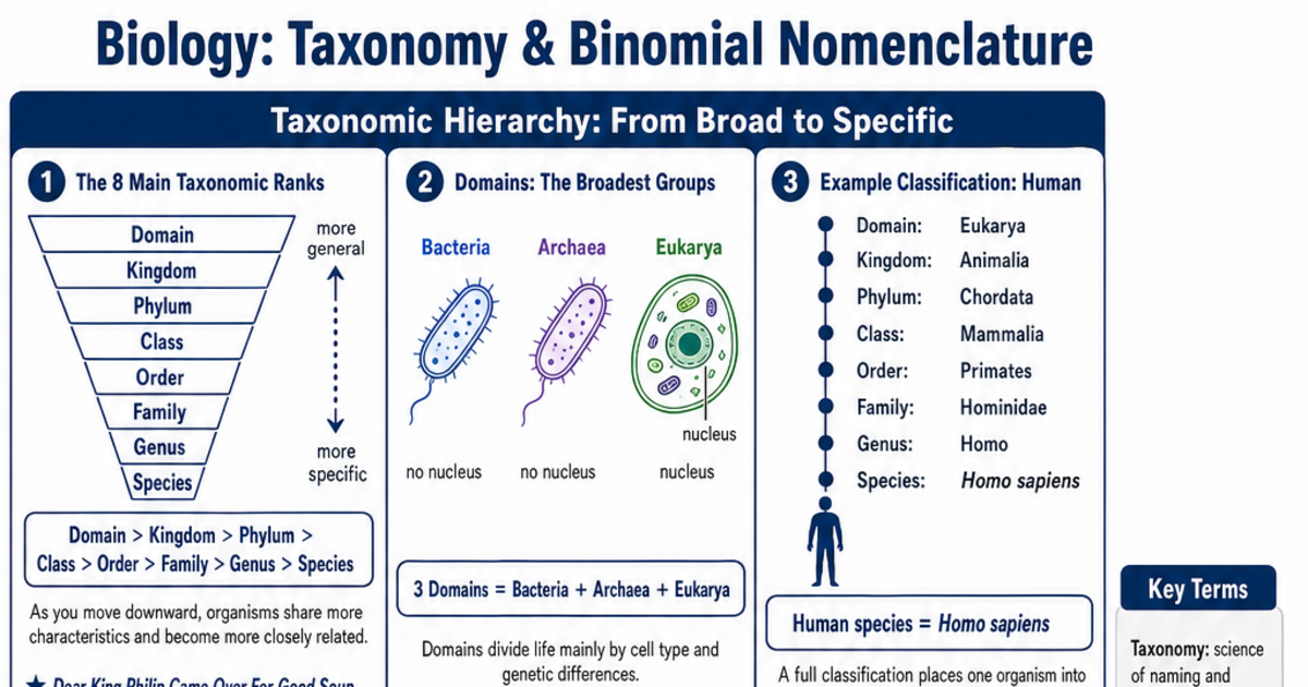 Taxonomy & Binomial Nomenclature Cheat Sheet | LivePhysics™
