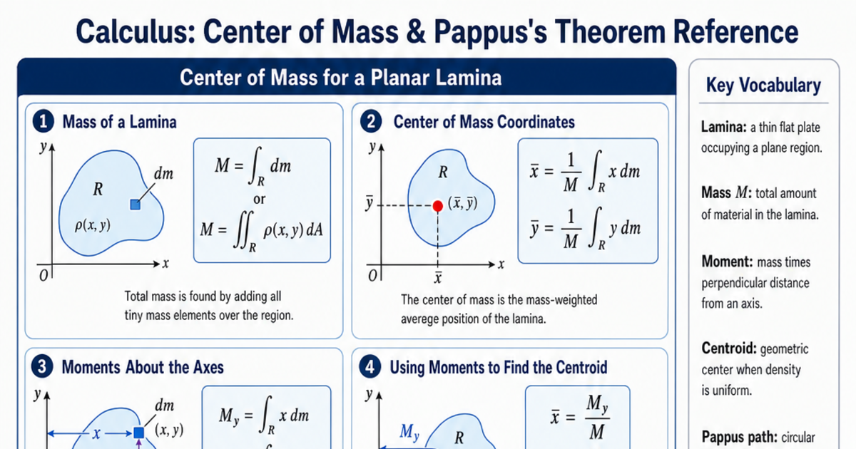 Center of Mass & Pappus's Theorem Reference Cheat Sheet | LivePhysics™