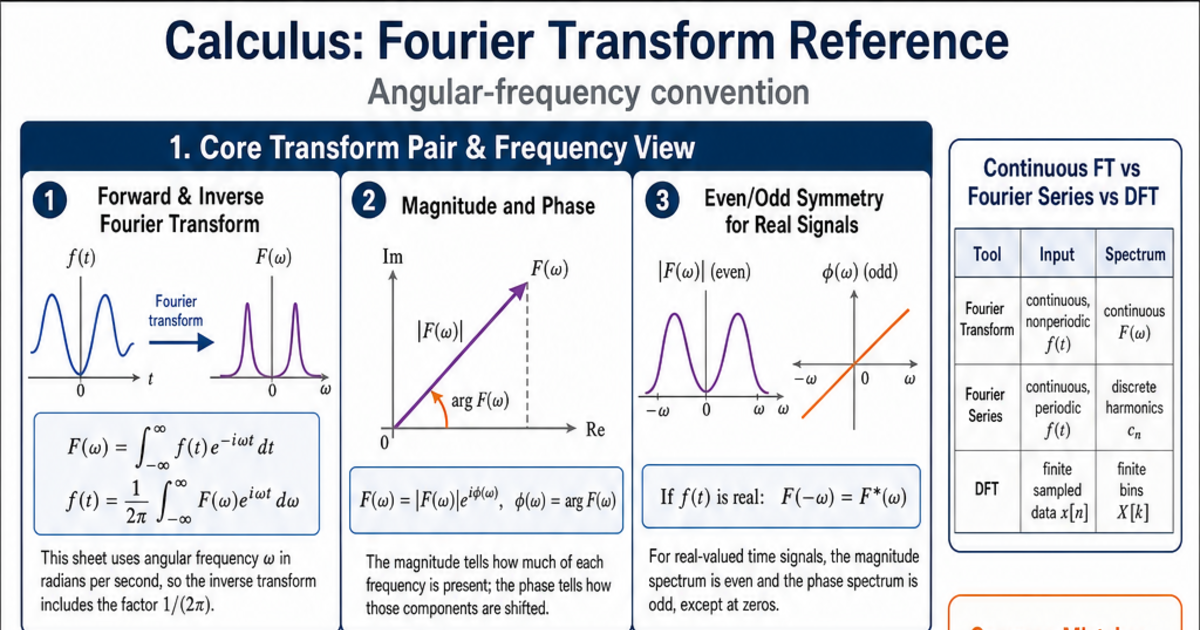 Transform Reference Fourier Transform Reference Cheat Sheet | LivePhysics™