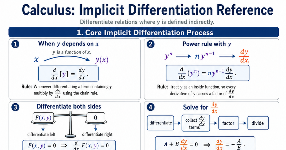 Implicit Differentiation Reference Cheat Sheet | LivePhysics™