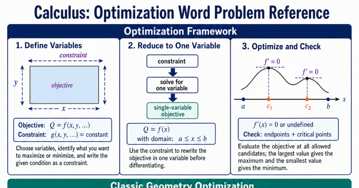 Optimization Word Problem Reference Cheat Sheet | LivePhysics™