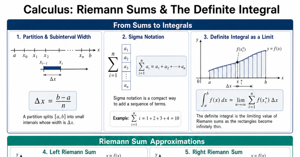 Riemann Sums & The Definite Integral Cheat Sheet | LivePhysics™