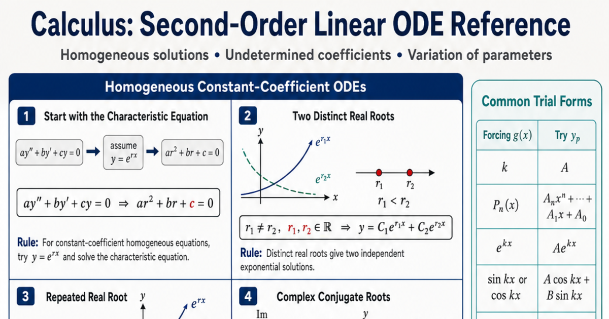 Second-Order Linear ODE Reference Cheat Sheet | LivePhysics™