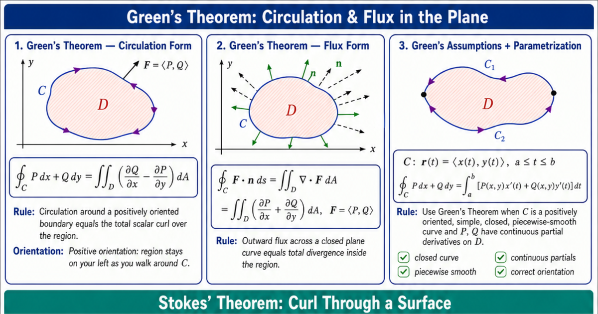 Vector Calculus Theorems Green, Stokes, Divergence Cheat Sheet ...