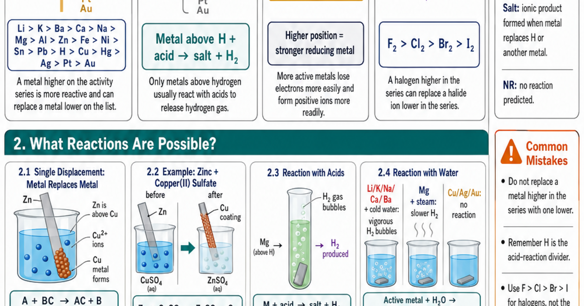 Activity Series of Metals Cheat Sheet | LivePhysics™