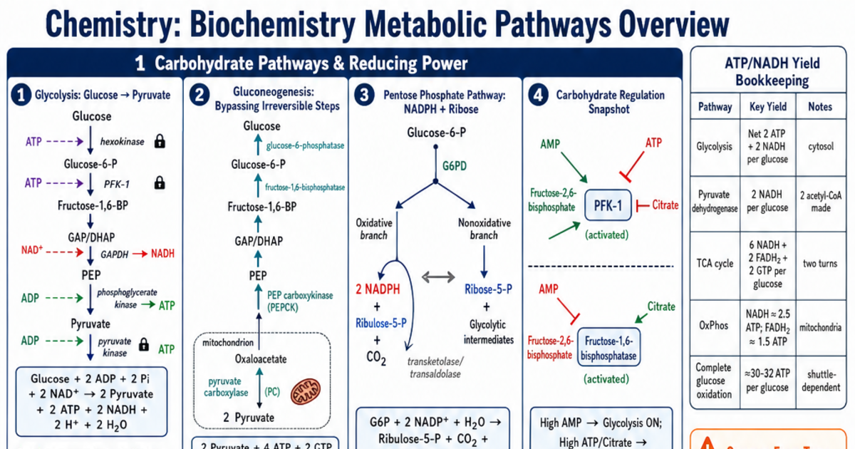 Biochemistry Metabolic Pathways Overview Cheat Sheet | LivePhysics™