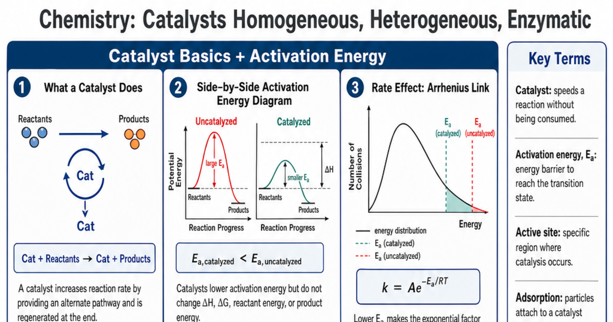 Catalysts Homogeneous, Heterogeneous, Enzymatic Cheat Sheet | LivePhysics™