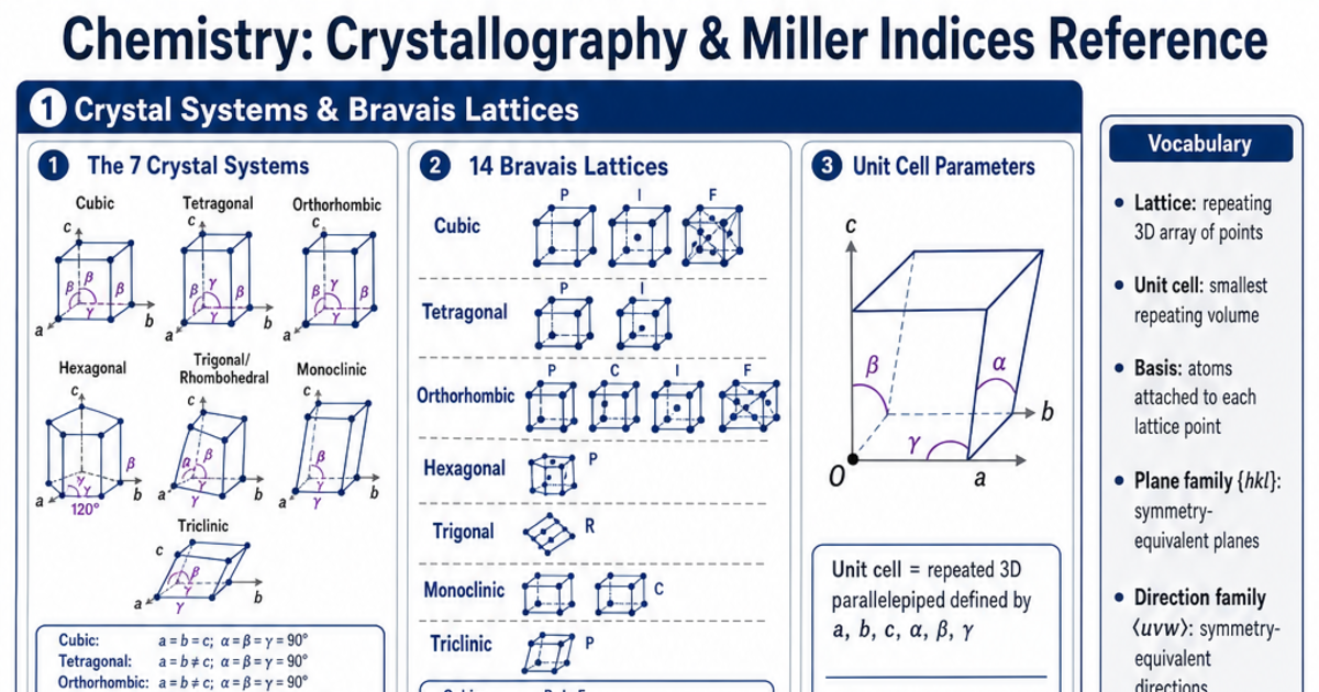 Crystallography & Miller Indices Reference Cheat Sheet | LivePhysics™
