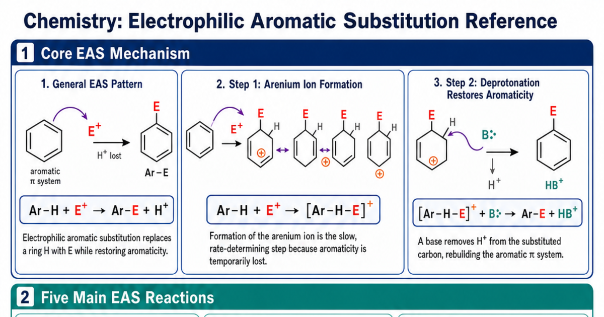 Electrophilic Aromatic Substitution Reference Cheat Sheet | LivePhysics™