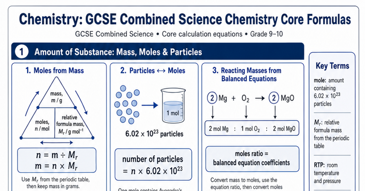 GCSE Combined Science Chemistry Core Formulas Cheat Sheet | LivePhysics™