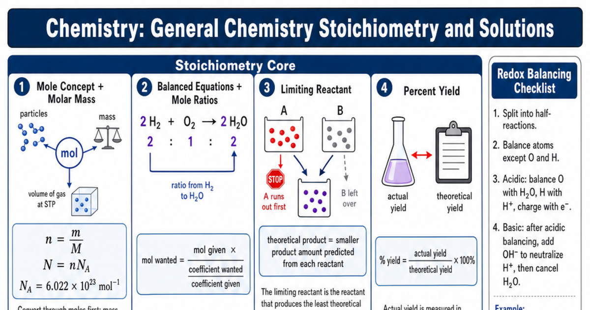 General Chemistry Stoichiometry and Solutions Cheat Sheet | LivePhysics™