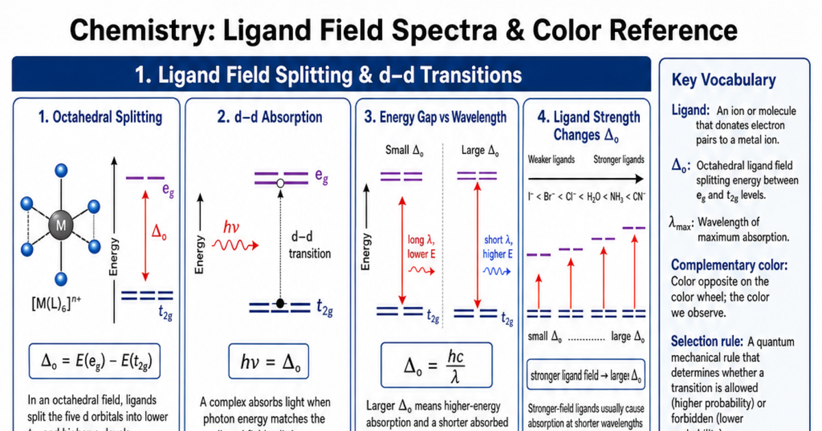 Ligand Field Spectra & Color Reference Cheat Sheet | LivePhysics™