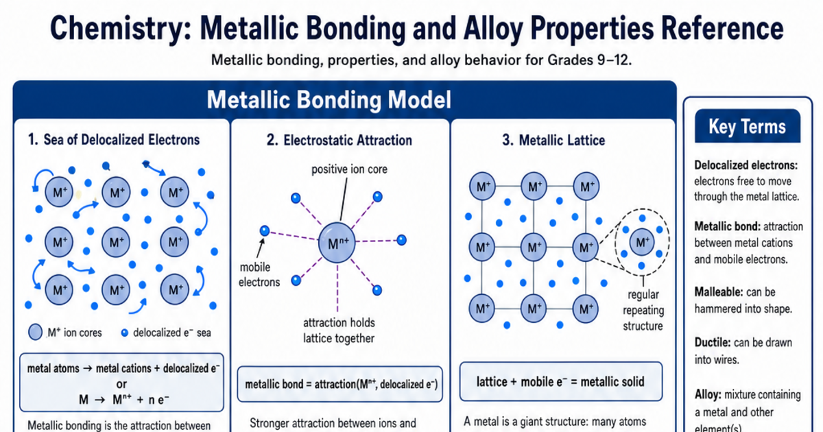 Metallic Bonding and Alloy Properties Reference Cheat Sheet | LivePhysics™