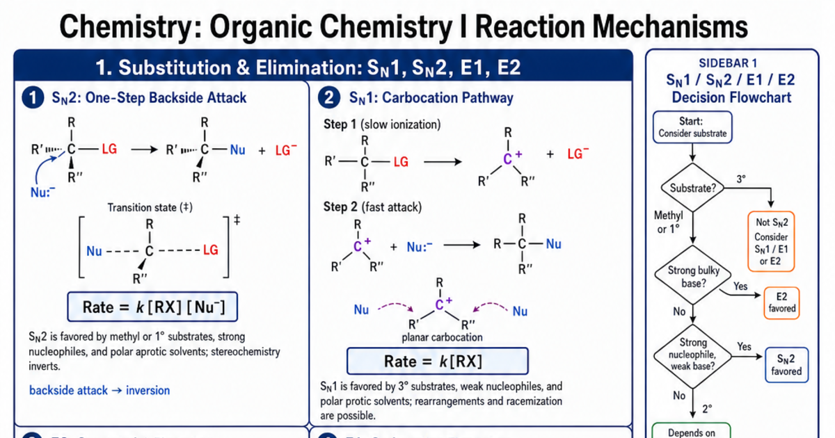 Organic Chemistry I Reaction Mechanisms Cheat Sheet | LivePhysics™