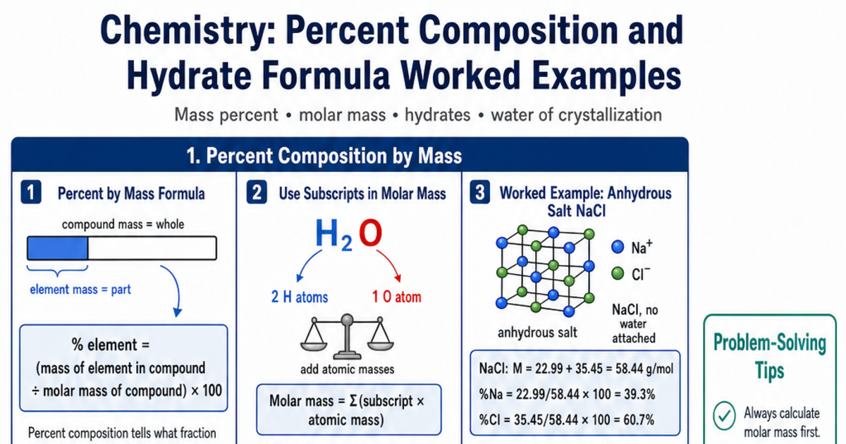 Percent Composition and Hydrate Formula Worked Examples Cheat Sheet ...