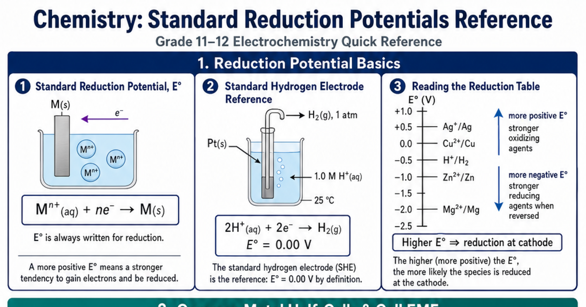 Srp Order Standard Reduction Potentials Reference Cheat Sheet | LivePhysics™