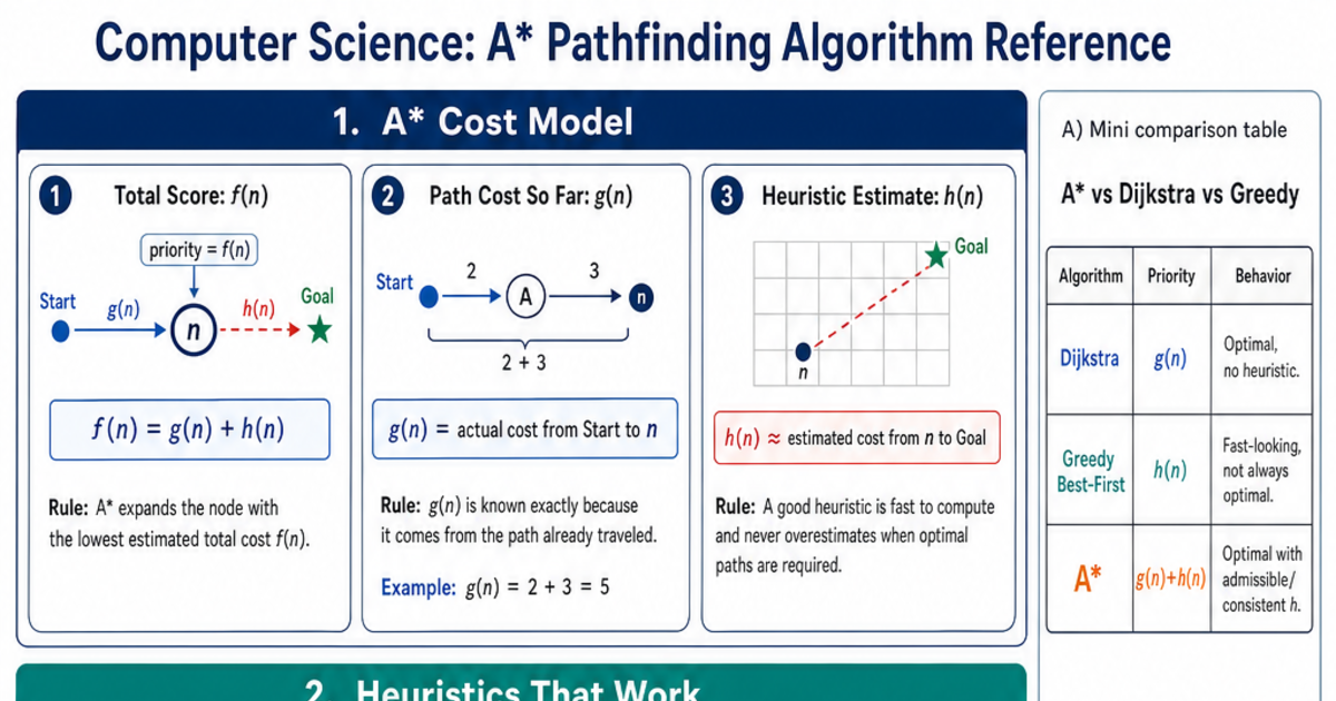 A* Pathfinding Algorithm Reference Cheat Sheet | LivePhysics™